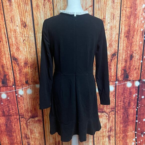 Loft black dress ruffle white collar size 6 Ann Taylor rayon blend LBD EUC - Picture 3 of 6